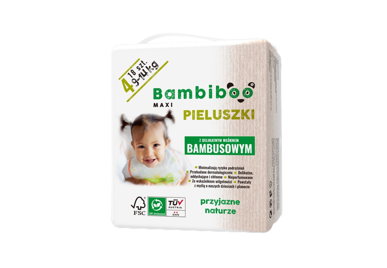 Jednorazowe pieluszki marki Bambiboo z włóknem bambusowym w rozmiarze 4 - Maxi dla dzieci o wadze od 9 do 14 kilogramów