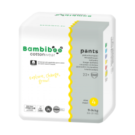 Zestaw 8 X 22 szt. - Jednorazowe pieluchomajtki Bambiboo COTTONWEAR z  bawełną organiczną dla dzieci, rozmiar 4 Maxi (9-14kg)
