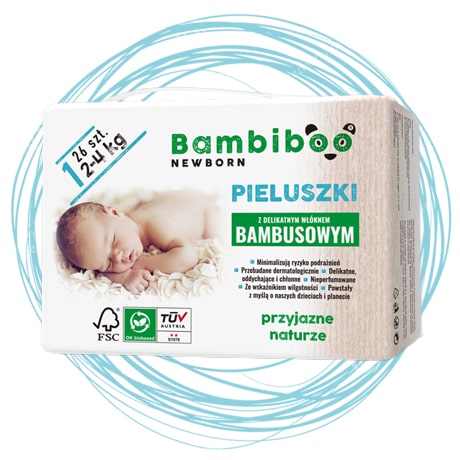 Bambiboo disposable nappies with bamboo fibre for newborns, size 1 Newborn (2-4kg) 26 pcs.