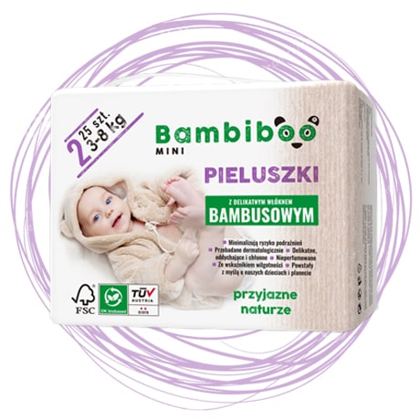 Bambiboo disposable nappies with bamboo fibre for infants, size 2 Mini (3-8kg) 25 pcs.