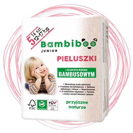 Bambiboo disposable nappies with bamboo fibre for babies, size 5 Junior (12-17kg) 16 pcs.