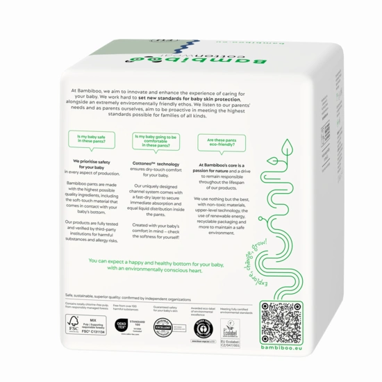 Bambiboo COTTONWEAR disposable nappies with organic cotton for babies, size 6 (15+ kg) 18 pcs