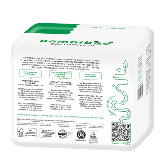 Zestaw 3x28szt.-jednorazowe pieluszki Bambiboo COTTONWEAR z bawełną organiczną i wycięciem na pępek, rozmiar 1 (2-4kg)