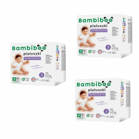 3 x 21 pcs pack – Bambiboo disposable nappies with bamboo fibre for infants, size 3 Midi (6-11kg)