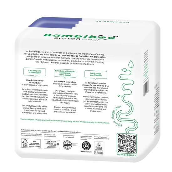 Set 3 x 26 Stk - Bambiboo  Einwegwindeln COTTONWEAR aus Bio-Baumwollemit Bio-Baumwolle für Babys, Größe 3 Midi (6-11 kg)