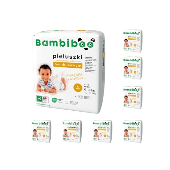 8 x 18 pcs pack – Bambiboo disposable nappies with bamboo fibre for babies, size 4 Maxi (9-14kg)