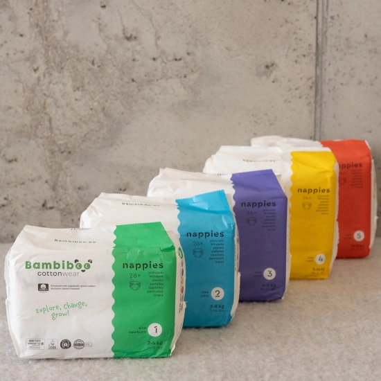 Set 8 x 24 Stk - Bambiboo COTTONWEAR Einwegwindeln mit Bio-Baumwolle für Kinder, Größe 4 Maxi (9-14 kg)