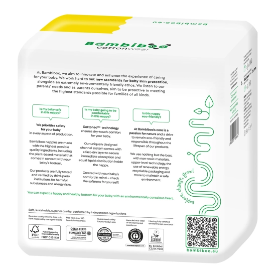 Set 8 x 24 Stk - Bambiboo COTTONWEAR Einwegwindeln mit Bio-Baumwolle für Kinder, Größe 4 Maxi (9-14 kg)