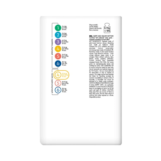 Jednorazowe pieluchomajtki Bambiboo z włóknem bambusowym dla dzieci, rozmiar 4 (9-14kg) 16 szt.