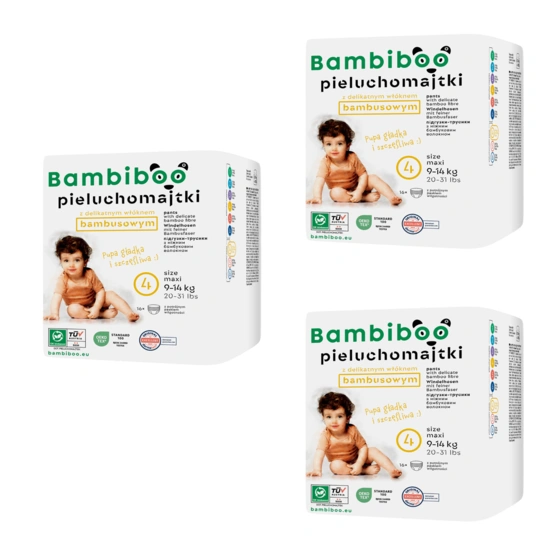 Set 3 x 16-tlg - Bambiboo Einweg-Windelhosen mit Bambusfaser für Kinder, Größe 4 (9-14 kg)
