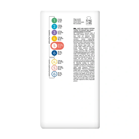 8 x 16 pcs pack – Bambiboo disposable nappies with bamboo fibre for babies, size 5 Junior (12-17kg)