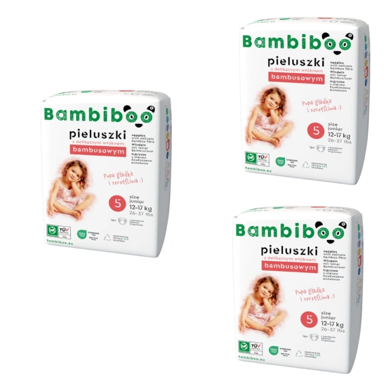 3 x 16 pcs pack – Bambiboo disposable nappies with bamboo fibre for babies, size 5 Junior (12-17kg)