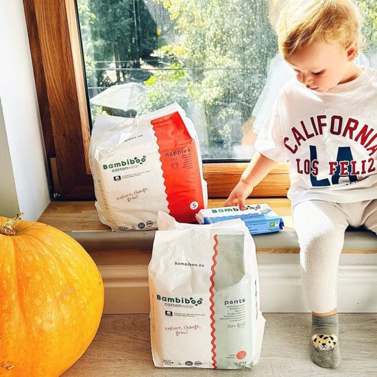 Set 3 x 24 Stk - Bambiboo COTTONWEAR Einwegwindeln mit Bio-Baumwolle für Kinder, Größe 5 Junior (12-17kg)