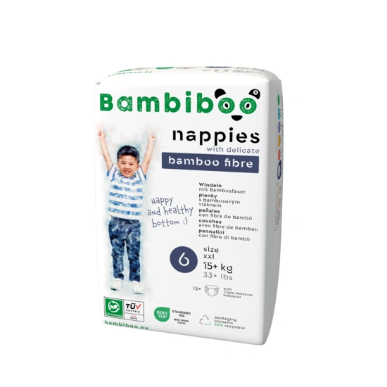 Zestaw 3 x 15 szt. - jednorazowe pieluszki Bambiboo z włóknem bambusowym dla dzieci, rozmiar 6 XXL (15+ kg)