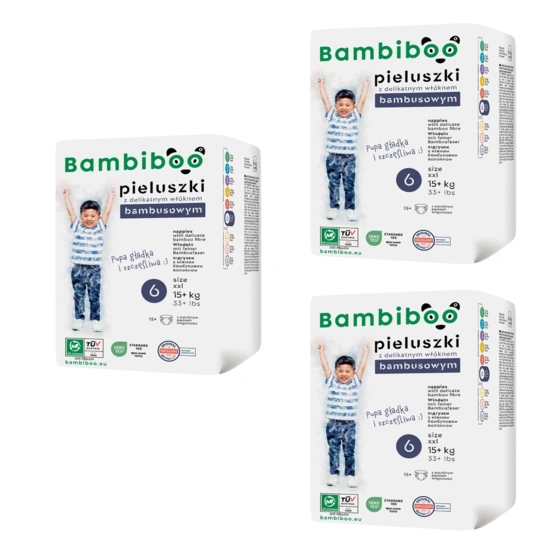 3 x 15 pcs. pack – Bambiboo disposable nappies with bamboo fibre for babies, size 6 XXL (15+ kg)