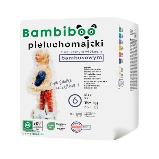 Zestaw 8 x 15 szt. - jednorazowe pieluchomajtki  Bambiboo z włóknem bambusowym dla dzieci, rozmiar 6 (15+ kg)