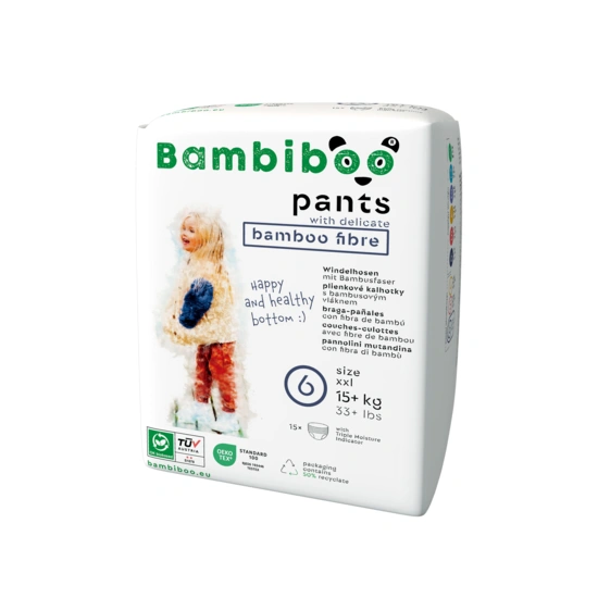 Zestaw 3 x 15 szt. - jednorazowe pieluchomajtki  Bambiboo z włóknem bambusowym dla dzieci, rozmiar 6 (15+ kg)