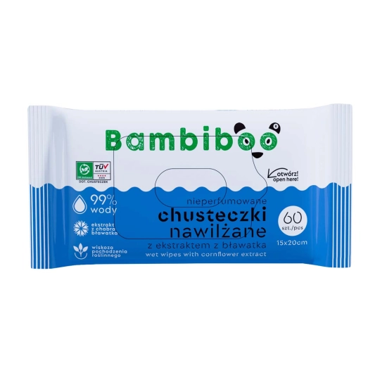 Mega zestaw 4 x 60 szt. - chusteczki nawilżane Bambiboo z ekstraktem z bławatka