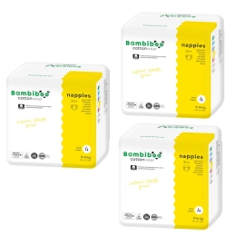 Zestaw 3 x 24 szt. - jednorazowe pieluszki Bambiboo COTTONWEAR z bawełną organiczną dla dzieci, rozmiar 4 Maxi (9-14kg)