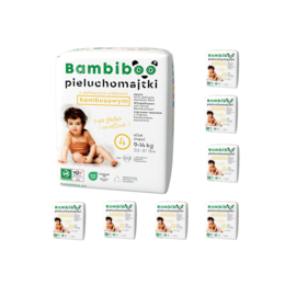 Zestaw 8 x 16 szt. - jednorazowe pieluchomajtki  Bambiboo z włóknem bambusowym dla dzieci, rozmiar 4 (9-14kg)