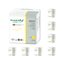 Zestaw 8 x 22 szt. - jednorazowe pieluchomajtki Bambiboo COTTONWEAR z bawełną organiczną dla dzieci, rozmiar 4 Maxi (9-14kg)