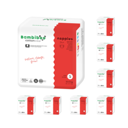 Zestaw 8 x 24 szt. - jednorazowe pieluszki Bambiboo COTTONWEAR z bawełną organiczną dla dzieci, rozmiar 5 Junior (12-17kg)