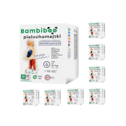 Zestaw 8 x 15 szt. - jednorazowe pieluchomajtki  Bambiboo z włóknem bambusowym dla dzieci, rozmiar 6 (15+ kg)
