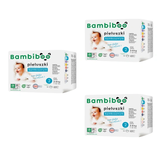 Set 3 x 25 Stk - Bambiboo Einwegwindeln mit Bambusfaser für Babys, Größe 2 Mini (3-8 kg)