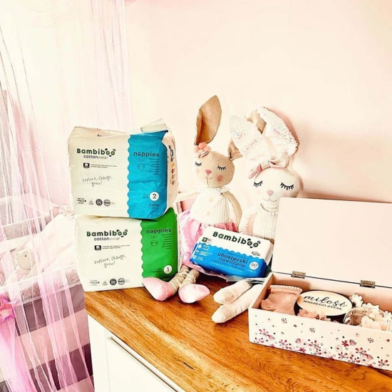 Zestaw 3 x 26 szt.- jednorazowe pieluszki Bambiboo COTTONWEAR z bawełną organiczną i wycięciem na pępek,rozmiar 2 Mini (3-8kg)