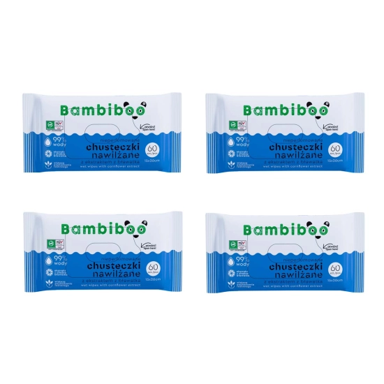MegaSet 4 x 60 Stk. - Bambiboo Feuchttüchern mit Kornblumenextrakt