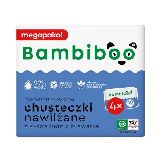 MegaSet 4 x 60 Stk. - Bambiboo Feuchttüchern mit Kornblumenextrakt