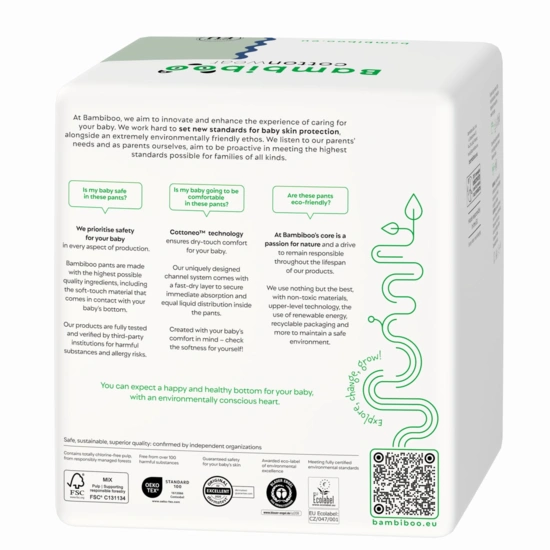 Zestaw 3*16szt.-jednorazowe pieluchomajtki Bambiboo COTTONWEAR z bawełną organiczną dla dzieci, rozmiar 7 (17+kg) 16 szt.