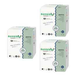 Zestaw 3*18 szt.-jednorazowe pieluchomajtki Bambiboo COTTONWEAR z bawełną organiczną dla dzieci, rozmiar 6 (15+kg) 18 szt.