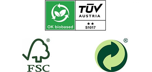 Bambiboo - certyfikat OK Biobased TUV Austria, Poztywna opinia Instytutu Matki i Dziecka, FSC, Grüne Punkt